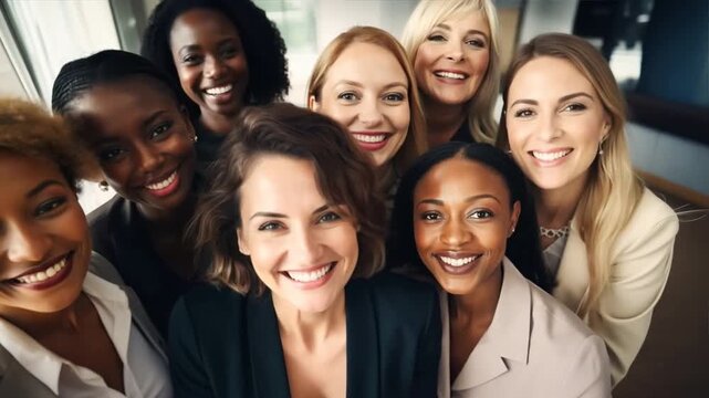 Smiling group of ethnically diverse professionals standing together