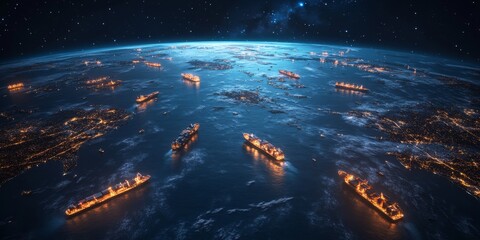 This world map shows key cargo ship movements along vital maritime routes, highlighting the logistics networks essential for international trade and commerce across various countries and regions