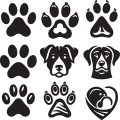 dog paw vector set, Dog paw prints set Black silhouettes, paw icons Vector isolated illustration,