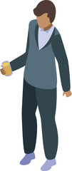 Fototapeta premium Businessman holding a glass of orange juice isometric icon