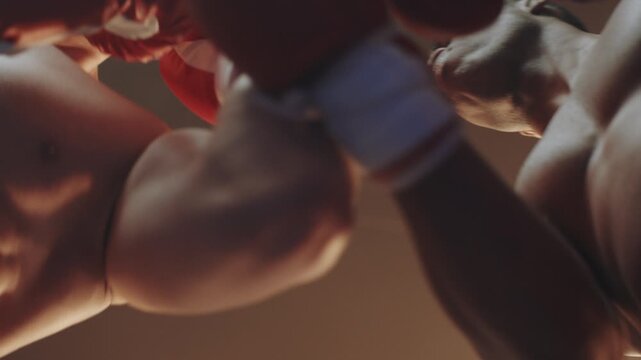Bottom view of Boxers boxing in a match