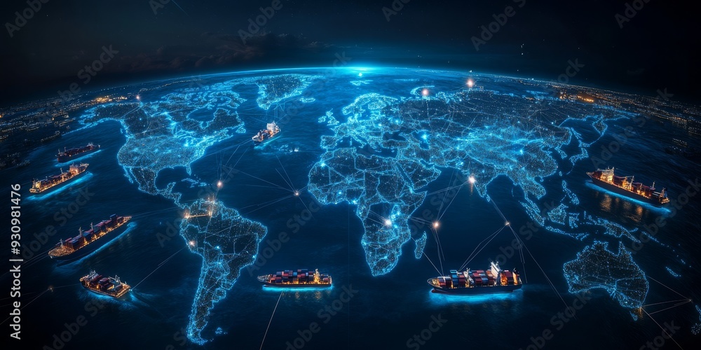 Poster this is a digital representation of the world map, which is designed to highlight various logistic n