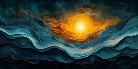 High-Resolution Digital Painting with Teal and Mustard Hues, generative ai