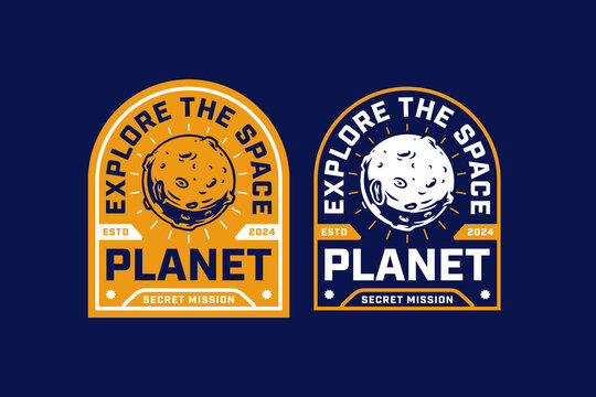 comet, meteor, moon and planet space vintage badge logo vector collection design for astronaut, adventure and scientist