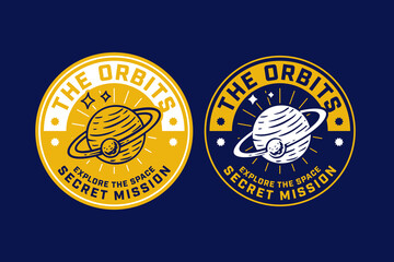planet and moon orb galaxy space vintage badge logo vector collection design for astronaut, adventure and scientist. saturn, jupiter, uranus and neptune planet emblem logo set