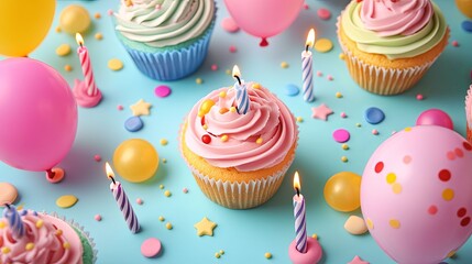 Fun and Colorful Birthday Celebration. Playful cartoon cupcake background