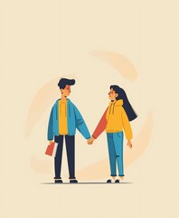 a boy and a girl holding hand. simple illustration
