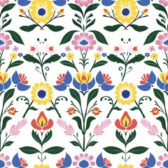 seamless pattern with flowers. folk vintage stye with vibrant color