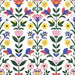 seamless pattern with flowers. folk vintage stye with vibrant color