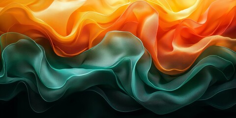 Obraz premium Silken Swirls: Vibrant Abstract Forms in Emerald and Burnt Orange, generative ai