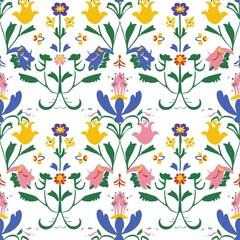 seamless pattern with flowers. folk vintage stye with vibrant color