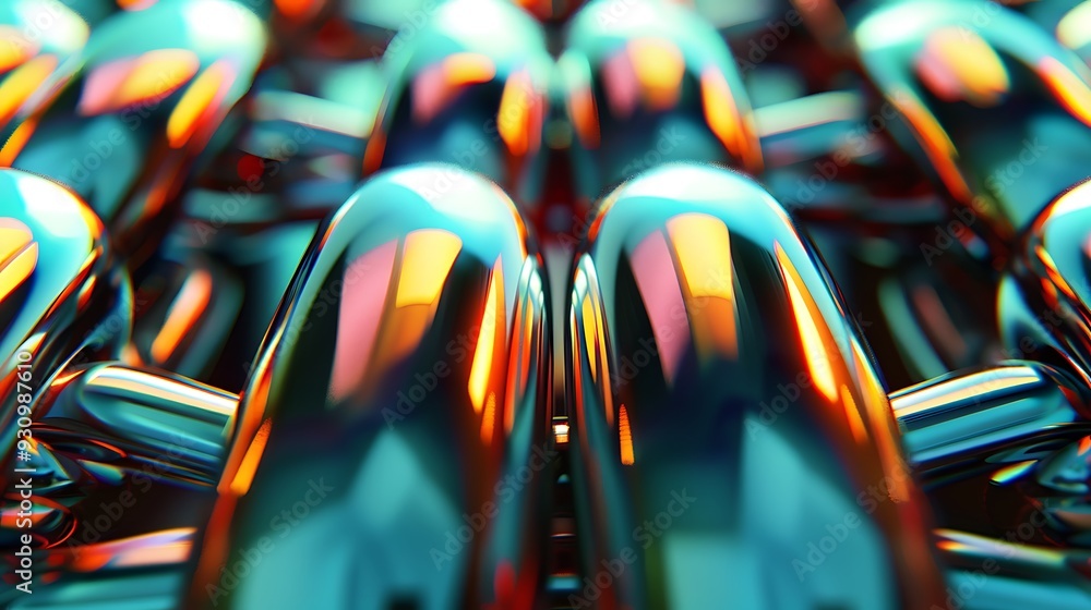 Poster close-up of a chain with a metallic sheen, capturing the intricate details and abstract patterns.