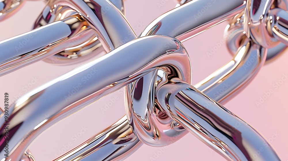 Poster close-up shot of a silver chain with polished, chrome-like links. the chain is captured against a so