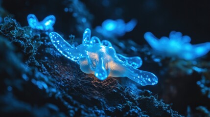 Bioluminescent Fungi Glowing in the Dark