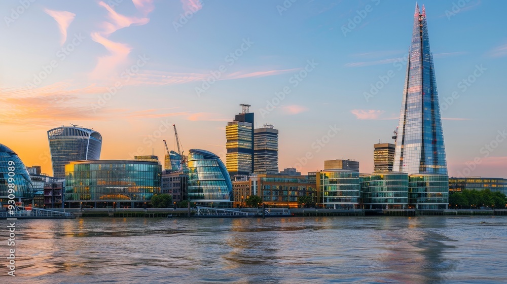 Poster generate an image of the modern design of the shard in london, with its sharp angles and dominating 