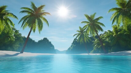 Fototapeta premium Tropical Paradise Beach with Palm Trees and Clear Blue Water