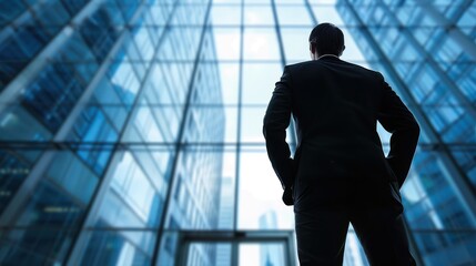 Fototapeta premium Businessman Looking Out Of Office Window