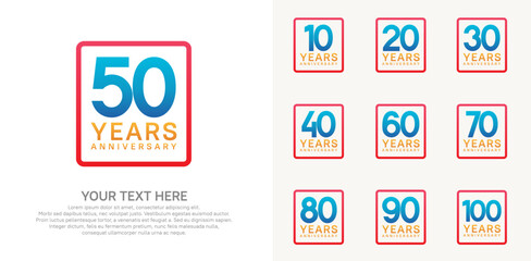 anniversary set logo style with blue color in square for company celebration moment