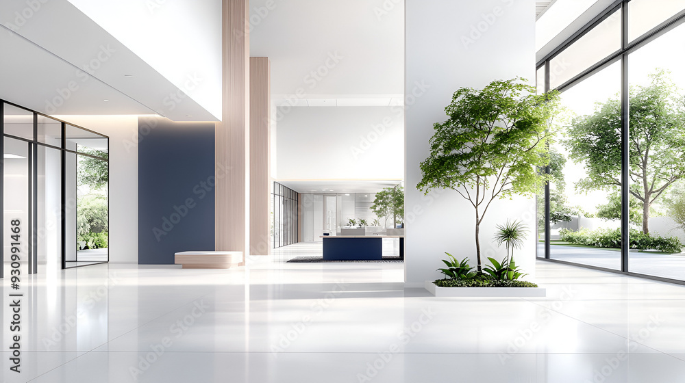 Wall mural modern office lobby with natural light and greenery - perfect for your business presentation