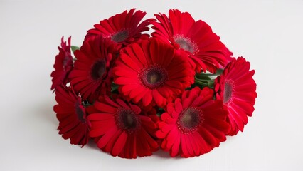 Bouquet of Red Gerbera Flowers on White Background