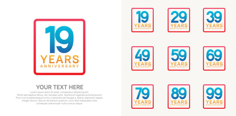 anniversary set logo style with blue color in square for company celebration moment