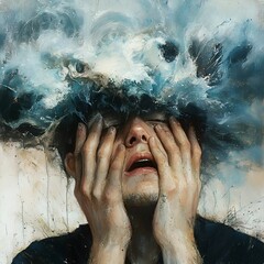 Portrait of a stressed and annoyed adult male professional experiencing a difficult and challenging day at the office while working on a computer