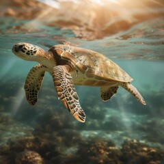 a sea turtle swimming in the water