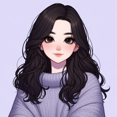 Fototapeta premium Beautiful young woman with long dark hair and soft makeup 아름답고 긴 검은 머리에 부드러운 메이크업을 한 젊은 여성