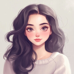 Fototapeta premium Beautiful young woman with long dark hair and soft makeup 아름답고 긴 검은 머리에 부드러운 메이크업을 한 젊은 여성