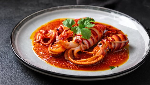 squid with Padang sauce on a plate