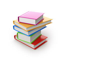 Stack of bright colored books on white background