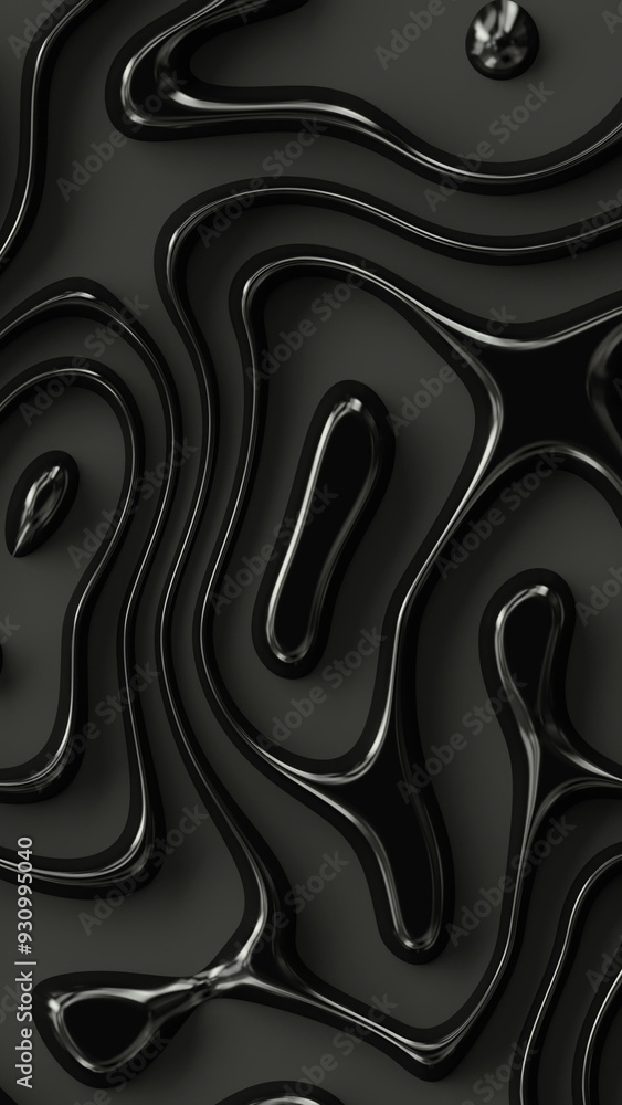 Aufkleber wavy abstract surface. close-up of shiny smooth black liquid pattern. 3d render.