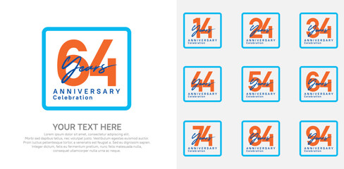 anniversary set logo style with orange and blue color in square for company celebration moment