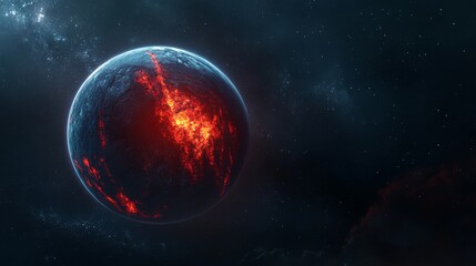 Obraz premium Planets orbiting a dying red giant star, surrounded by glowing atmospheric fog and expanding stellar gas. The scene is dark and eerie, with subtle reflections