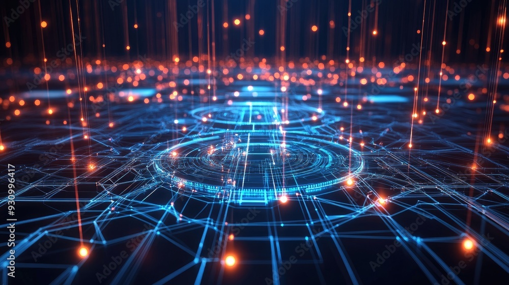 Poster High tech technology geometric and connection system background