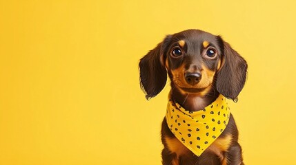 Charming Dog Portrait with Yellow Bandana on Bright Background