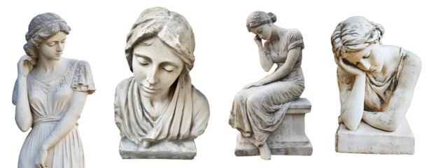 female statue, art isolated on a transparent PNG background, white background , cut out, clipping path, Generative Ai