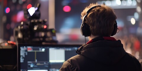 Fototapeta premium a commentator?s notes, with the intense atmosphere of live sports coverage unfolding around