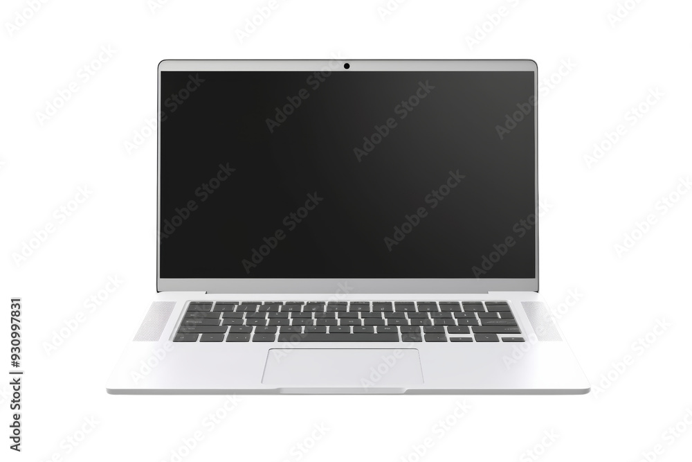 Poster modern laptop with transparent display screens, front view, isolated on white background