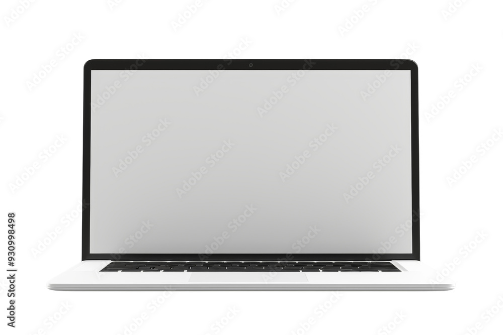 Poster front view of laptop with clear screens, isolated on white background