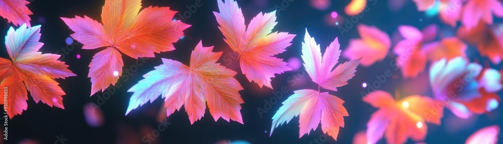 Poster vibrant leaves shimmer in a mesmerizing display of colors, creating an enchanting autumn atmosphere 