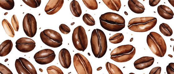 Obraz premium Coffee beans pattern background watercolor style3