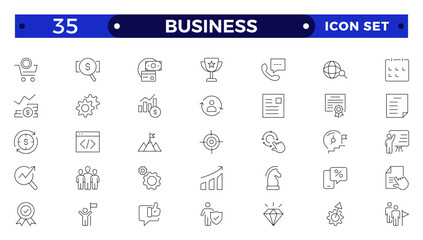 Business line icons set. Businessman outline icons collection. Teamwork, human resources, meeting, partnership, meeting, work group, success, resume.