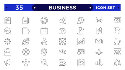 Business line icons set. Businessman outline icons collection. Teamwork, human resources, meeting, partnership, meeting, work group, success, resume.