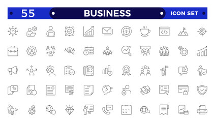 Naklejka premium Business line icons set. Businessman outline icons collection. Teamwork, human resources, meeting, partnership, meeting, work group, success, resume.