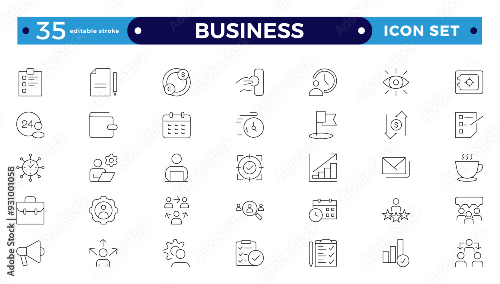 Wall mural Business line icons set. Businessman outline icons collection. Teamwork, human resources, meeting, partnership, group work, success, resume. Editable stroke outline icon. 