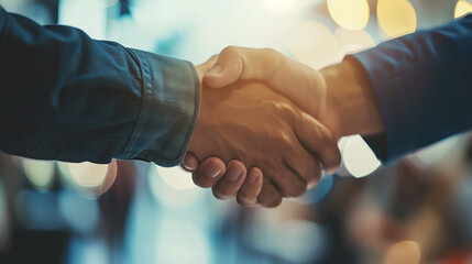 A powerful handshake between businessmen signifies the culmination of a successful business merger and acquisition. This image represents the essence of teamwork, trust, and strategic collaboration.