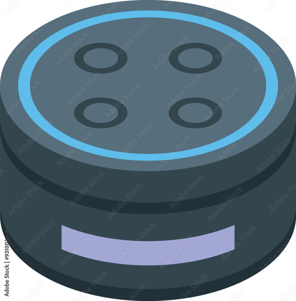 Poster smart speaker voice assistant with blue light ring is listening for commands
