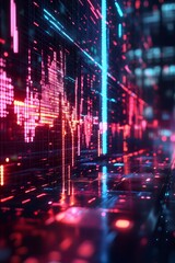 Obraz premium A futuristic abstract background with glowing lines and digital data.