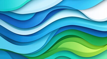 Fototapeta premium Vibrant blue and green waves create a stunning abstract background, perfect for a modern, cartoonstyle illustration.
